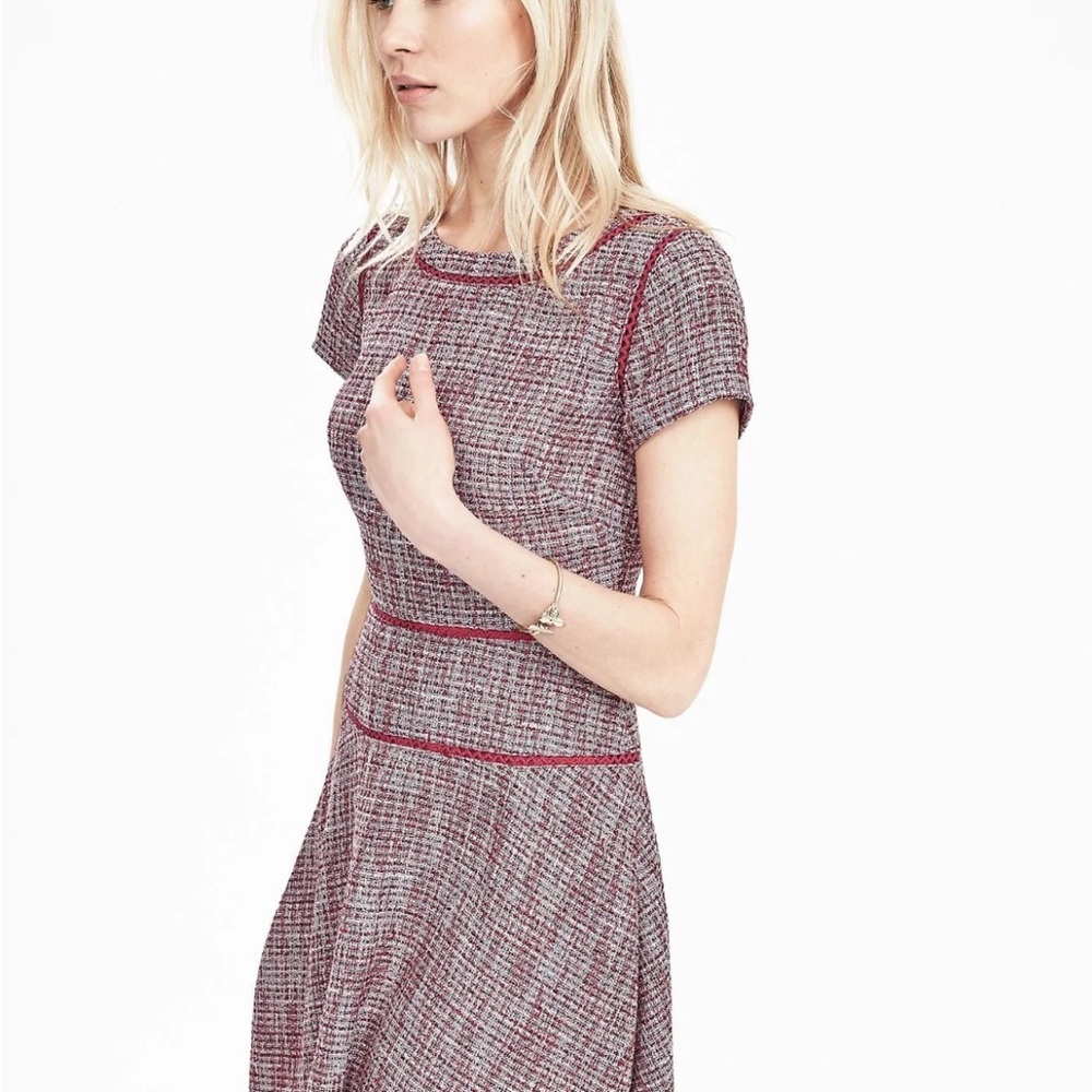 Banana Republic Tweed Midi Dress in Red and Gray